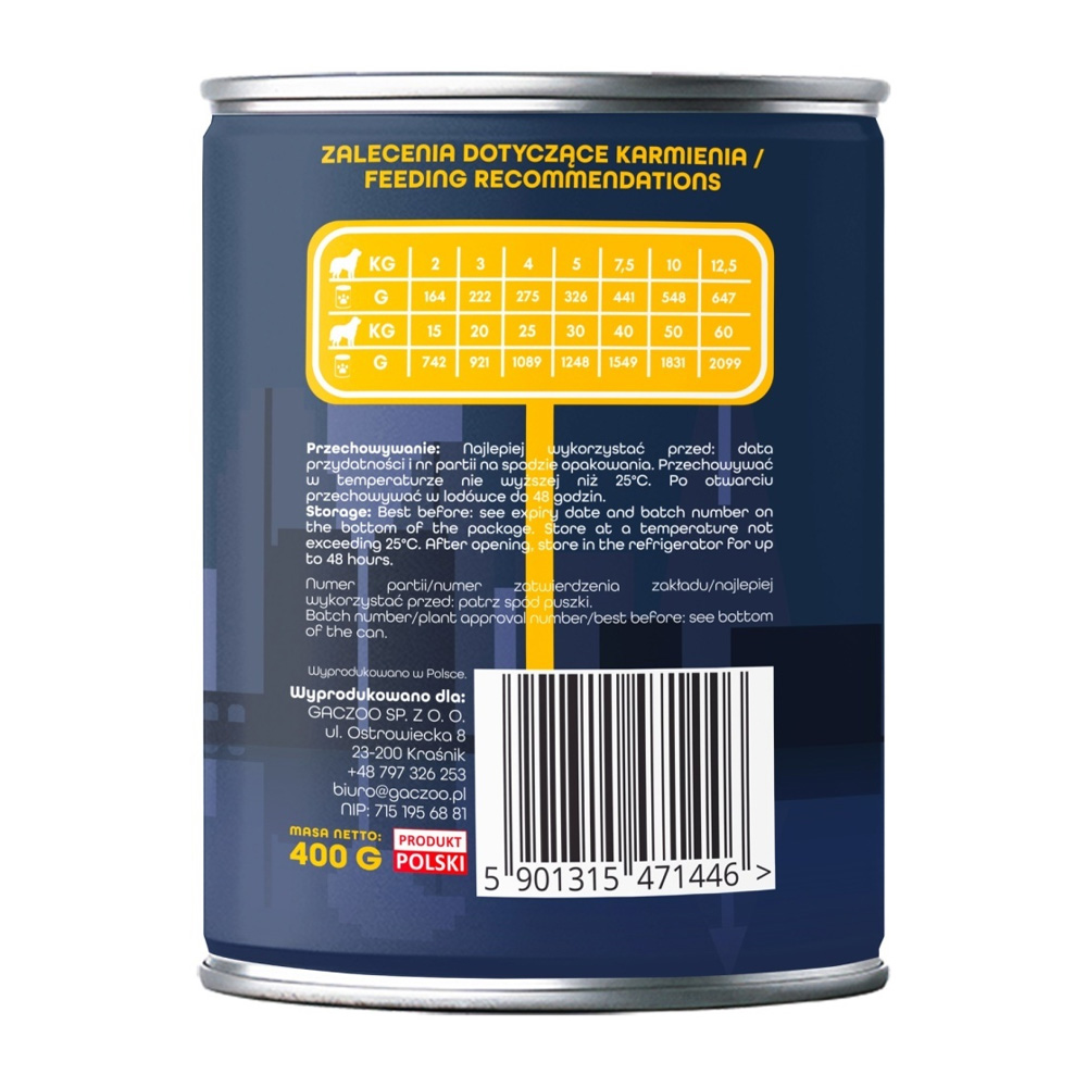 Gaczoo Miejska Miska karma mokra dla psa Stek wołowy Style 400g